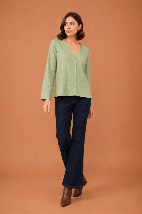 Blusa plissada manga sino verde -1-
